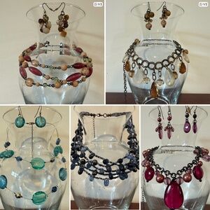 5 Necklaces, 4  with matching earrings